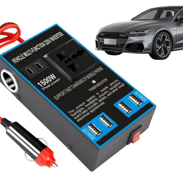 Onduleur de voiture universel 12V/24V à 220V – 1500W avec 4 ports USB et prise secteur