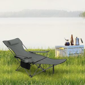 Chaise de camping pliante avec dossier réglable, repose-pieds